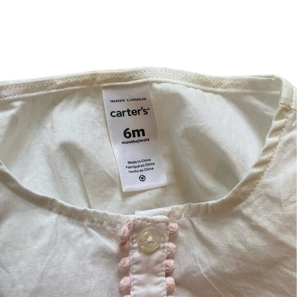 Carter’s White 3/4 Sleeve Flared Bottom 100% Cotton Peasant Blouse Size 6 Months - Picture 3 of 4
